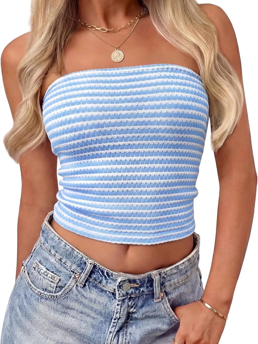 Striped Blue & White Tube Camisole Top — Women